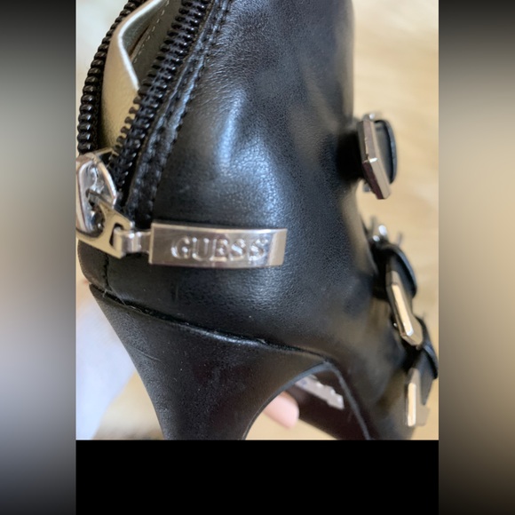 GUESS Black Leather Buckle High Heel Bootie Shoes Women’s NWOT Size 7 - Picture 7 of 12